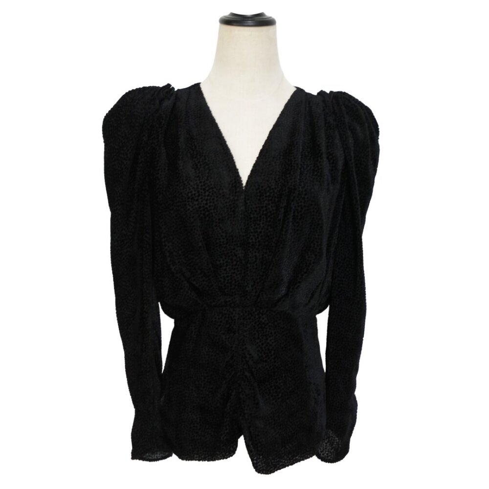 ISABEL MARANT Black Silk Viscose MARLIN Burnout Polka Dot Ruched Top 38 - Picture 4 of 11